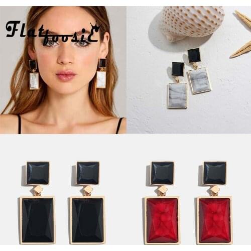 Flatfoosie Charm Square Long Dangle Earrings For Women Resin Acrylic Simple Geometric Statement Drop Earring Elegant Jewelry New