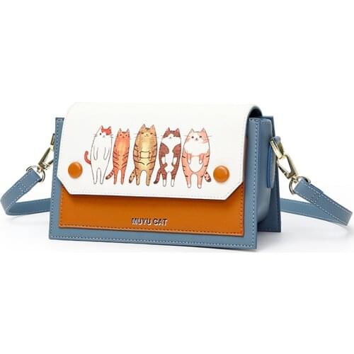 Women Messenger Bags Leather Channels Handbags Girl Shoulder Bags Female Bag Braccialini Art Cartoon Cat Team Handbag Tote Bag