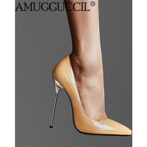 2020 New Genuine Leather Plus Big Size 31-45 Black Apricot White Red Fashion Sexy High Heel Spring Lady Shoes Women Pumps D1358