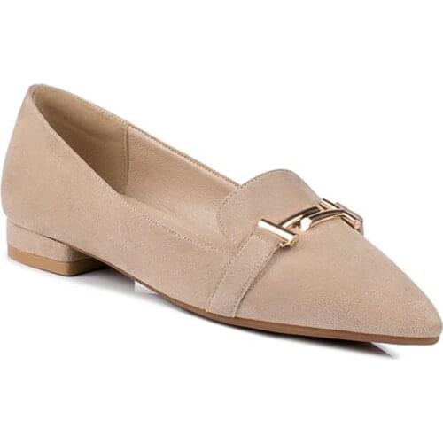 2020 Hot Sales Buckle Womens Pointed Toe Flat Size 33-43 Black Pink Apricot Slilp-on Casual Flats Shoes Woman