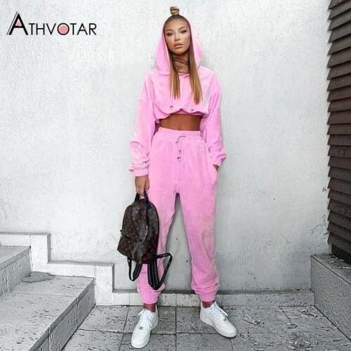 ATHVOTAR Two Piece Set Women High Waist Fitness Hooded Top and Pants Loose Tracksuits Sweat Suits Women