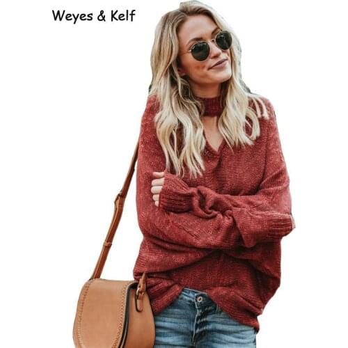 Weyes & Kelf V-neck Loose Women Pullover Feminino Long Knitted 2020 Womens Winter Jumpers Womens Knitwear Pull Femme Dentelle