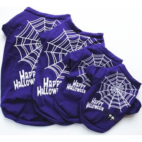 New Purple Halloween Style Spider Web Printed Pets Dogs Vest Summer Autumn Puppy Dogs Halloween Cosplay Dresses Up Tops T-Shirt