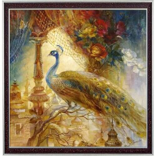 Golden Peacock Animal Painting Needlework,Bricolage Cross stitch,Embroidery kit Canvas Patterns Cross-Stitching,DIY Handmade