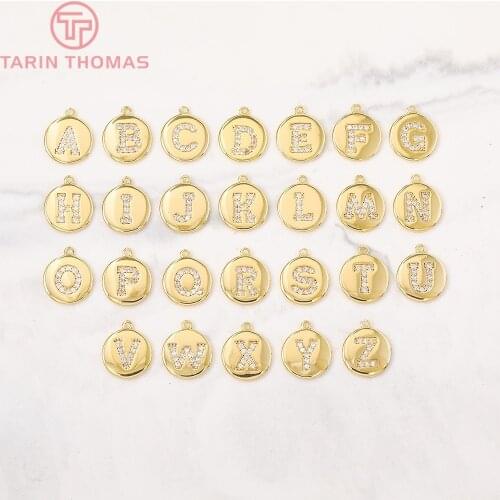 4PCS 10x10MM 24K Gold Color Brass with Zircon A-Z Letters Charm Pendants for DIY Jewelry Making Findings Accessories