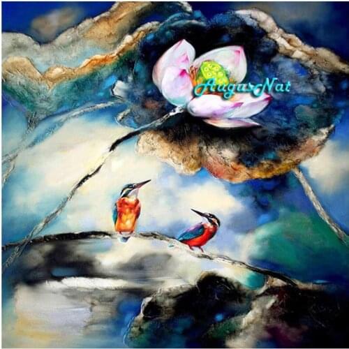 5d diy fulll drill diamond painting flower wall art lotus decor diamond drawing kits diamond oil paint beads pasted pictures