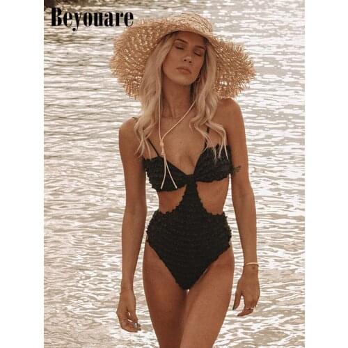 Beyouare Sexy Lace Bikini Summer Swimsuit Womens Bodysuit Solid Skinny Sling Backless Beach Wear Swimming Suit New 2021 Fashion