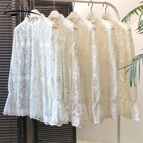 Blouses woman 2021 Casual Regular Lace mesh long sleeve shirts blusas mujer de moda ladies tops and shirt women clothing 7888 50