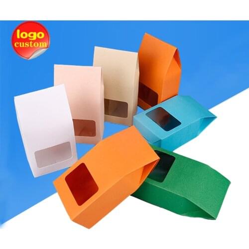 Colour Kraft Paper Gift Box with Window Cheese Cookies Biscuit Candy Tea Cake Snack Food Wedding Banquet Birthday Party Festival