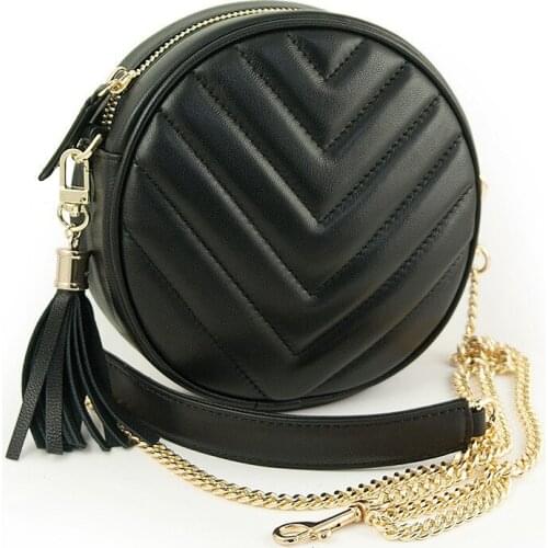 Designer Women Diamond Lattice Circular Bag Sling Chain Shoulder Bag Ladies Fashion Tassles Sheepskin Real Leather Crossbody Bag