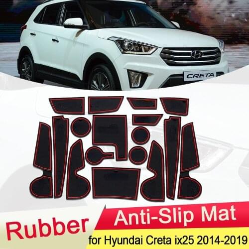 For Hyundai Creta ix25 2014 2015 2016 2017 2018 2019 Rubber Anti-slip Mat Door Groove Cup pad Gate slot Car Interior Accessories