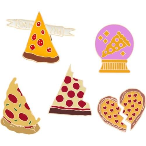 Pizza Enamel Pins Yellow Pink Pizza Brooches for Women Men Shirts Lapel Pin Creative Funny Food Badge Cartoon Jewelry Gifts