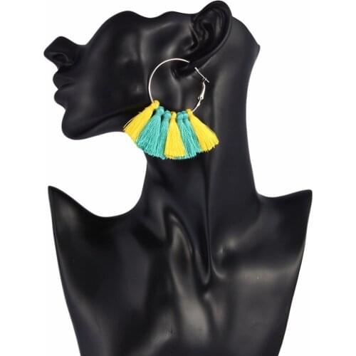 Ethnic Bohemian Fringed Tassel Earrings for Women Big Circle Hoop Cotton Thread Statement Earring Holiday Party Jewelry Gift