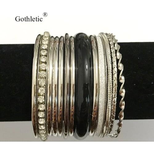 Gothletic 13pcs/Pack Texture Metal Bracelets & Bangles Multilayer Indian Bangle Set Women Fashion Jewelry