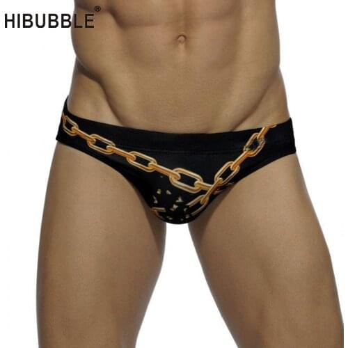HIBUBBLE Chain Men Swimwear Sexy Mens Swimming Trunks Summer Swimwear Mens S Board Shorts Print Swimsuit Brief Low Waist Short