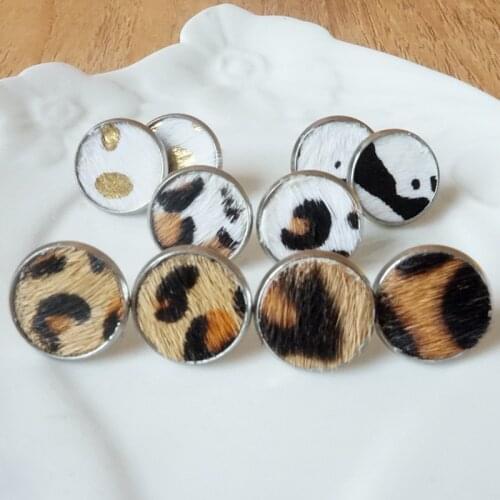 Leopard Leather Button Studs Earrings for Women