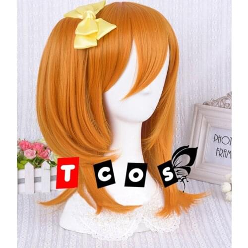 Love Live! LoveLive Kosaka Honoka Kousaka Short Orange Blonde Ponytail Heat Resistant Hair Cosplay Costume Wig + Bow Hairpin
