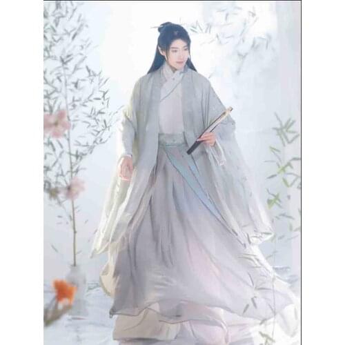 Plus Size 4XL Hanfu Men&Women Chinese Embroidery Hanfu Couples Cosplay Costume Fancy Dress Green/Gray/White Hanfu Jacket For Men
