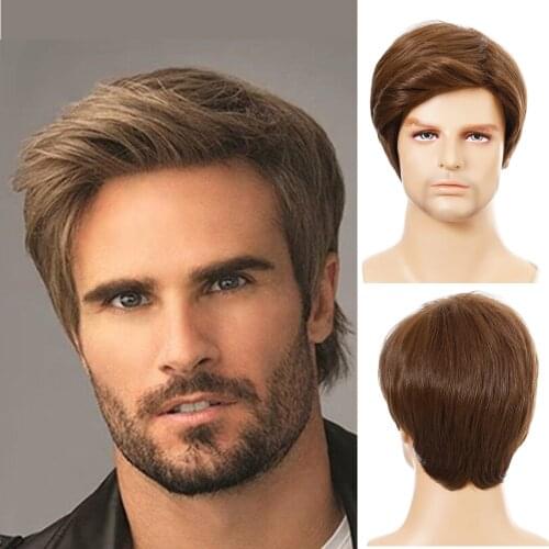 Mens Wig Synthetic Short Straight Male Wigs Blonde Black Grey High Temperature Fiber Hair Cosplay Wig For Men
