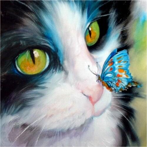 DIY Paint By Number Kit Animals Cat Oil Painting on Canvas Wall Artwork Craft for Kid Adults