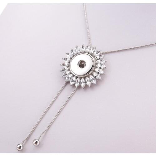 NEW Fashion DJ0123 trendy Crystal Flower Snake chain snap Necklace 70CM adjustable fit 18MM charm snap buttons snap jewlery