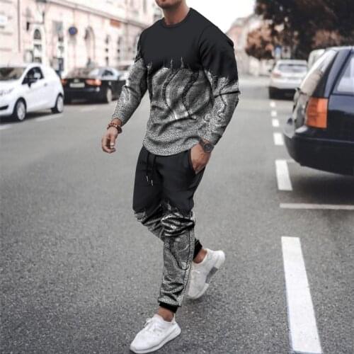 Spring and summer new mens and womens casual wear sportswear two-piece suit 3D small flame printing T-shirt fashion suit