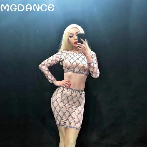 New Women Sparkly Rhinestones Evening Dress Bling Performance Party Luxurious Shining Costume Nightclub Dresses Outfit