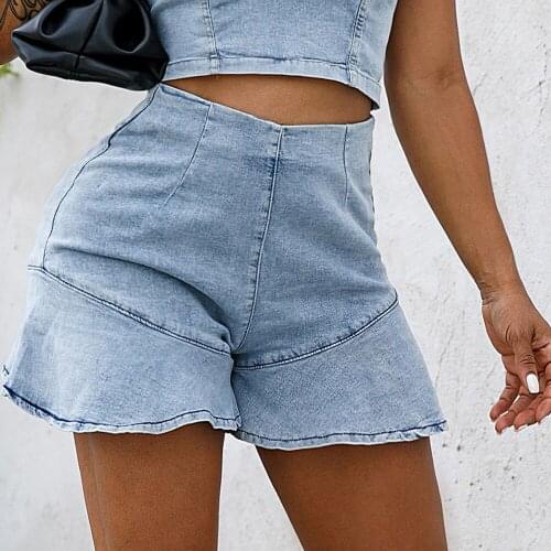 New Sexy Womens Summer Jeans Denim Shorts High Elastic Ruffles Plus Size Short Femme