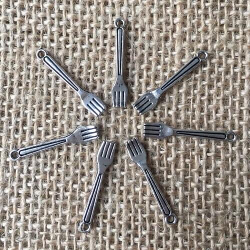 90 Pcs/lot 25x5mm Mini Cute Fork Charms for Jewelry Making Pendant Silver Color DIY Necklaces Earrings Bracelets A136