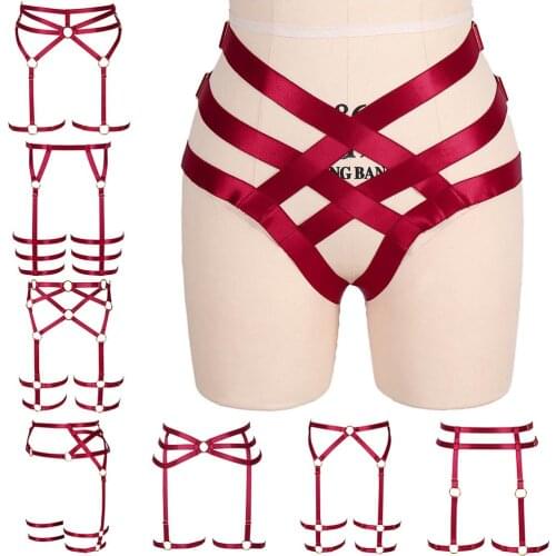 Goth Garter Belt Thigh Cage Stockings Suspender Top Waist Sexy Lingerie Elastic Strappy Women Boyshort Panties Punk Body Harness