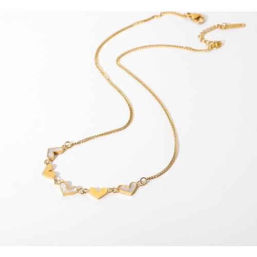 Simple Fashion Stainless Steel Multiple Heart Shape Shell Pendant Necklace For Women Girls Waterproof Choker Jewelry