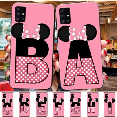 Riccu Cartoon mouse bow 26 letters DIY Phone Case For Samsung Galaxy A10 A20 A30 A40 A50 A70 A71
