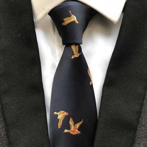 Luxury 100% Silk Necktie Navy Blue with Bird Pattern Ties