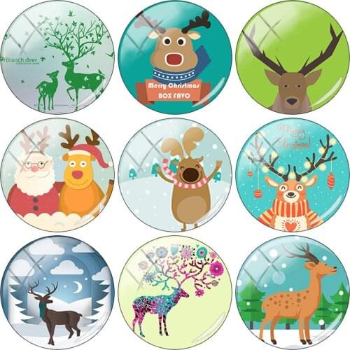 TAFREE 2019 NEW Cartoon Christmas Elk 12/15//16/18//20//25 mm Glass Cabochon Dome Flat Back DIY Jewelry Making XM249
