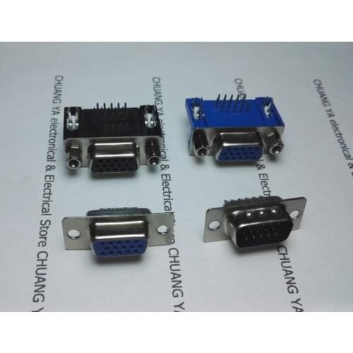 VGA 15 core male plug and female Socket electronic connectors / 90 degree bend foot Insert plate type or Welding wire type