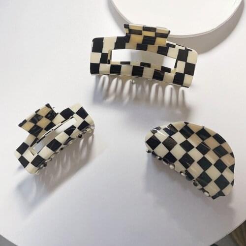 Retro Elegant Black White Plaid Grab Clip Acetate Hair Clip Crab Hair Claws For Women Girl Hair Accessories Hair Style Make