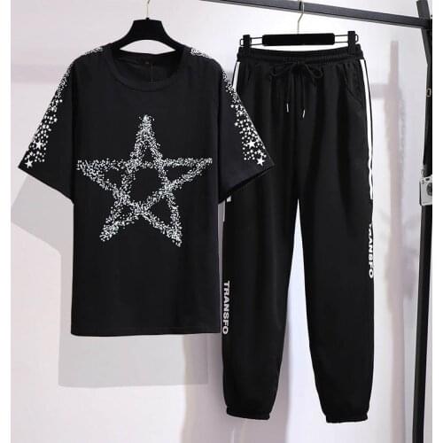 150Kg Plus size womens summer printed short-sleeved t-shirt sports pants bust 154cm 6XL 7XL 8XL 9XL 10XL slim casual suit