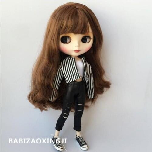 T02-X200 Blyth Doll clothes 30cm 1/6 dolls Azone Accessories Striped jacket with glossy pants 3pcs/set