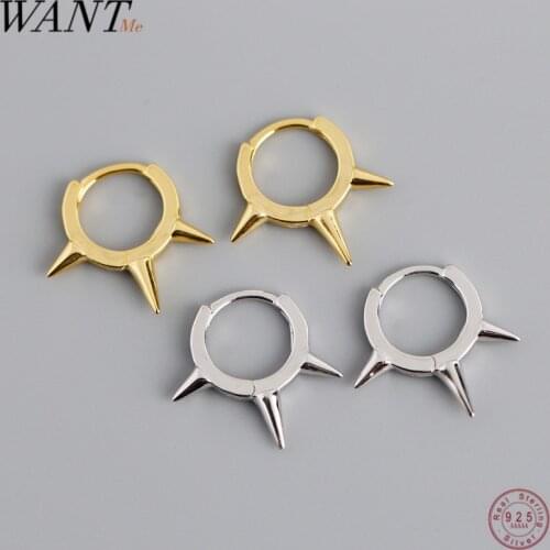 WANTME Fashion Minimalist Punk Real 100% 925 Sterling Silver Awl Spike Stud Earrings for Women Geometric Party Jewelry Gift