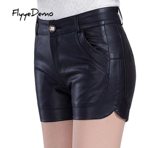 2020 Spring Women Fashion PU Leather Shorts Bottoms Women Plus Size Shorts High Waist Casual Short Pockets Office Hot Sale