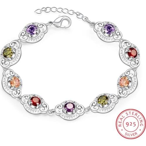 Pretty Colorful Multi Colors Zirconia Bracelets 925 Sterling Silver With Extender Woman Lady Bracelet Bangle Jewelry Top Sell