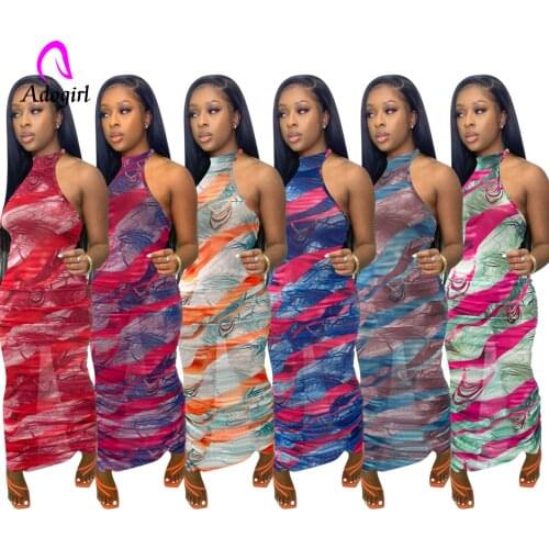 Tie Dye Women Midi Dress 2021 Summer Off Shoulder Activewear Long Dress Sheer Mesh Sexy See Through Night Club Party Vestidos