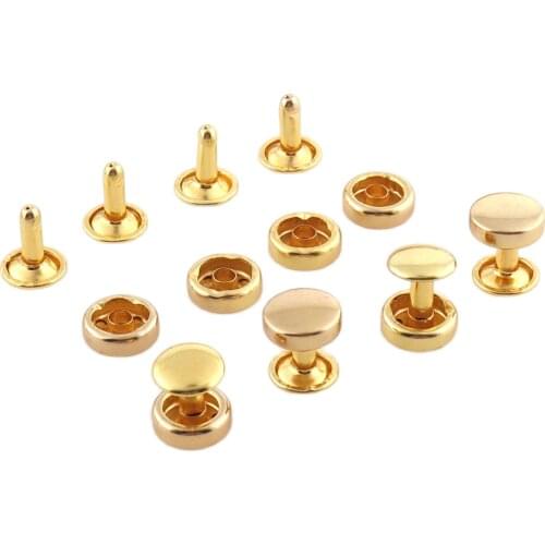 100sets gold Flat Head Tablet Double Cap Rivets Studs Leathercraft Decorative Rivet For clothes shoes backpack leather