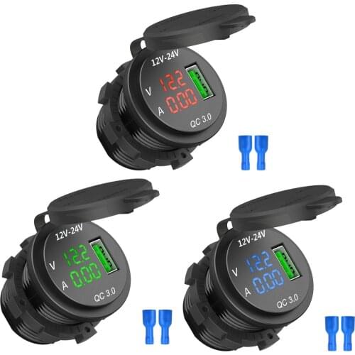 12V / 24V Fast Charging 3.0 Car Cigarette Lighter Socket Usb Charger Led Voltmeter Ammeter