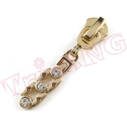 20pcs/lot, Fine 5# Metal Zipper Slider w/Shining Three-rhinestones Pulls for Fashion Garment / Handbag