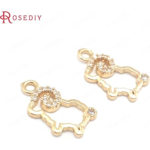 39953)10PCS 9x17MM 24K Champagne Gold Color Brass and Zircon Sheep Charms Pendants Jewelry Making Supplies Findings Accessories