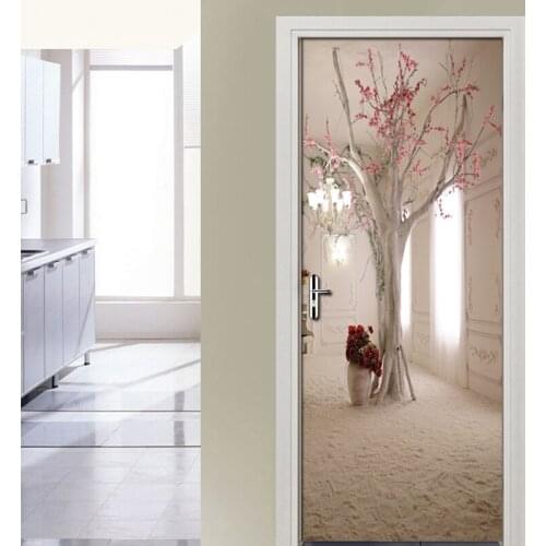 3D Space Floral Tree Mural Wall Roll Living Room Bedroom Door Sticker Mural Door Decoration Wallpaper Self Adhesive Wallpaper 3D