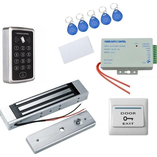 500 Users RFID Door Access Control system Kit With 180kg Electric Magnetic lock Power Supply Proximity Door Entry EXIT Button