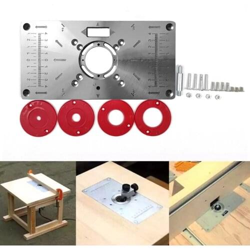 Aluminum Router Table Insert Plate for Woodworking Bench Router Table Plate wood milling machine Wood Plate with 4 Rings