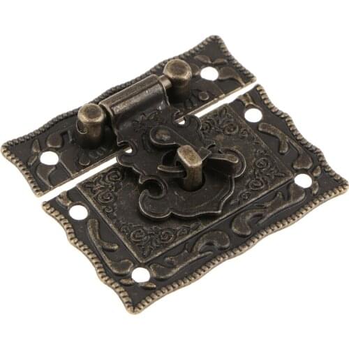 Antique Embossing Decorative Brass Hasp Clasp Latch Lock with Screws for European Style Jewelry Box Decoration